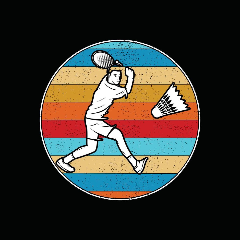 design de camiseta de vetor de badminton. design de camiseta de badminton. pode ser usado para imprimir canecas, designs de adesivos, cartões comemorativos, pôsteres, bolsas e camisetas.