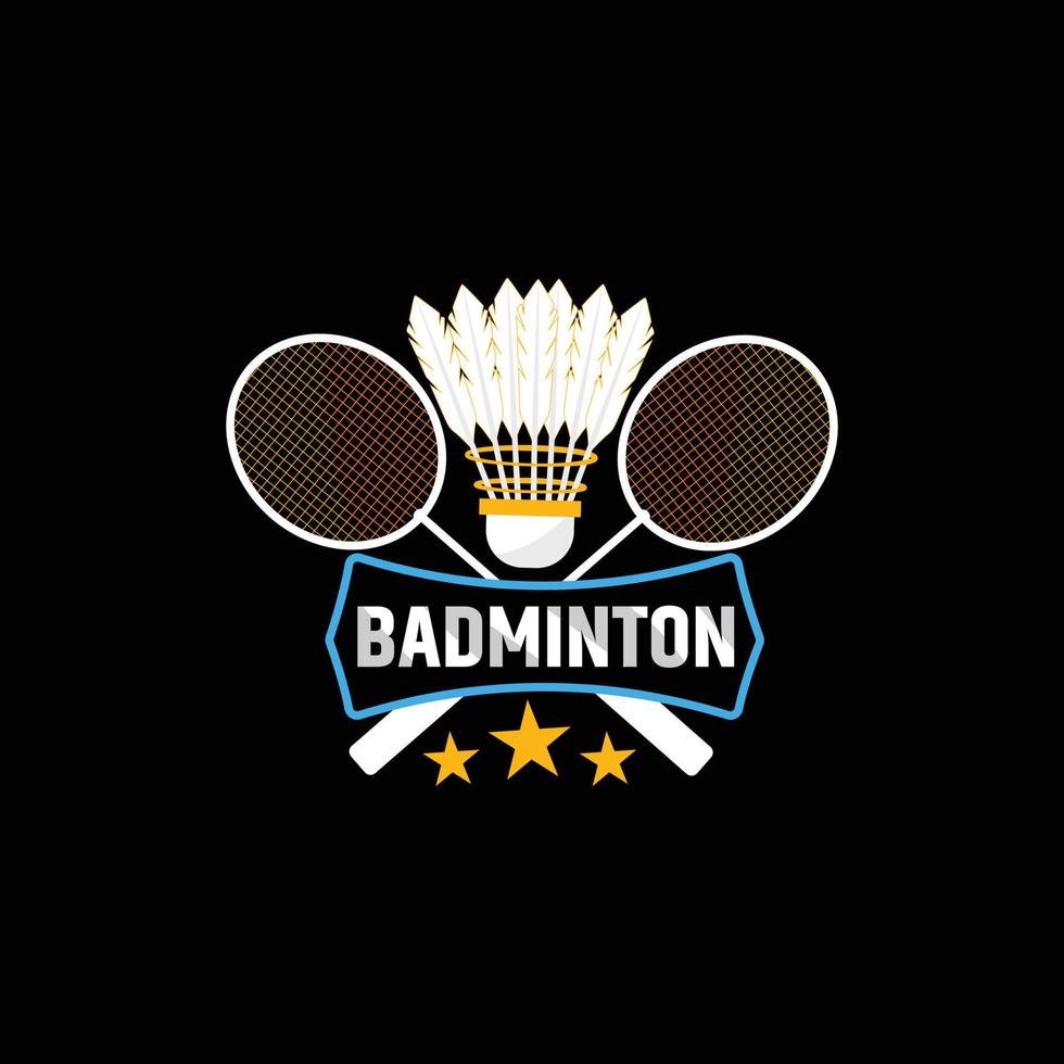 design de camiseta de vetor de badminton. design de camiseta de badminton. pode ser usado para imprimir canecas, designs de adesivos, cartões comemorativos, pôsteres, bolsas e camisetas.