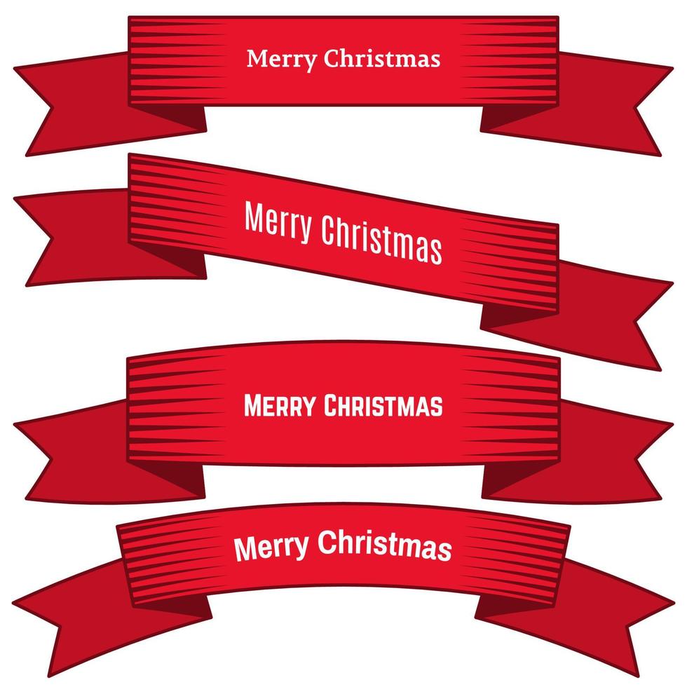 conjunto de quatro fitas vermelhas e banners com uma inscrição feliz natal. grande elemento de design isolado no fundo branco. ilustração vetorial. vetor