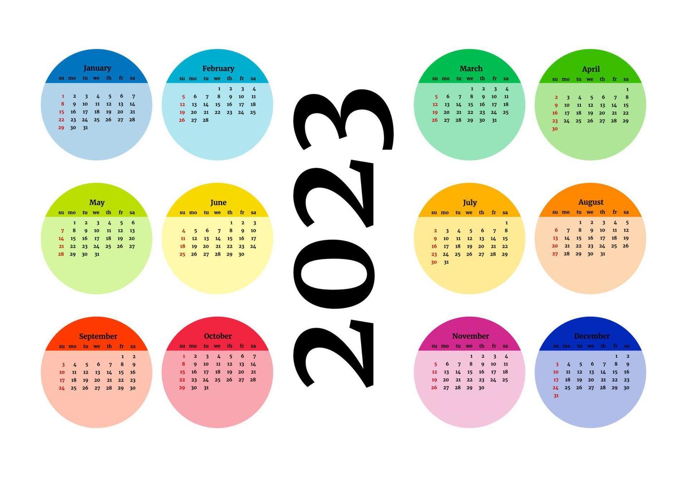 calendário para 2023 isolado em um fundo branco vetor