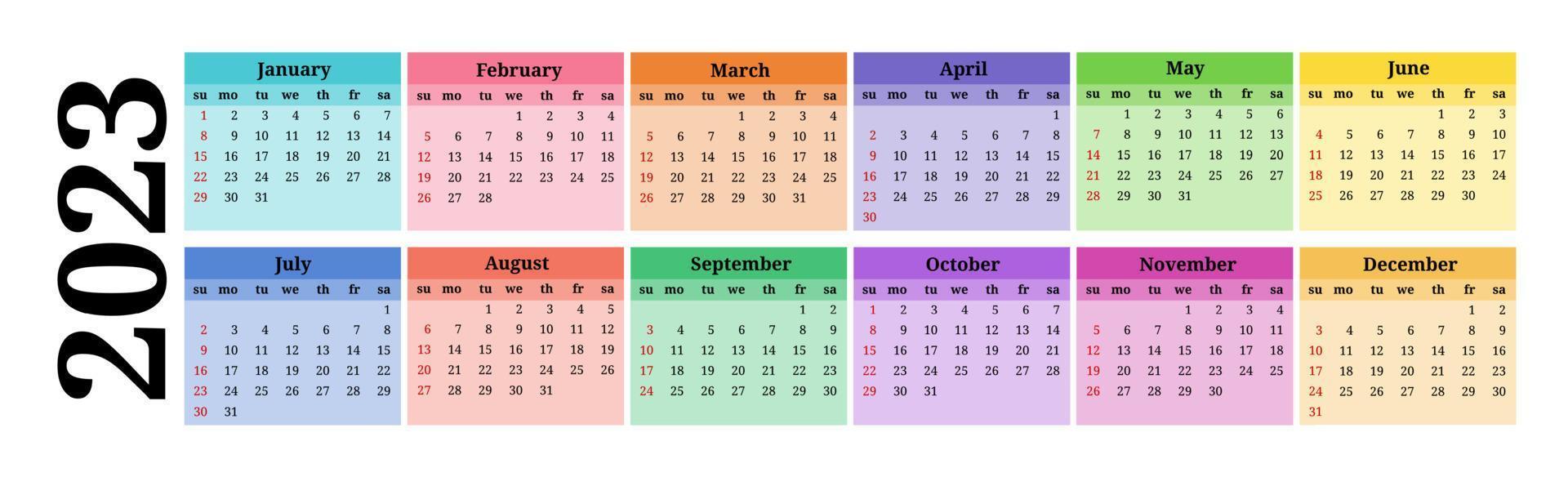 calendário para 2023 isolado em um fundo branco vetor