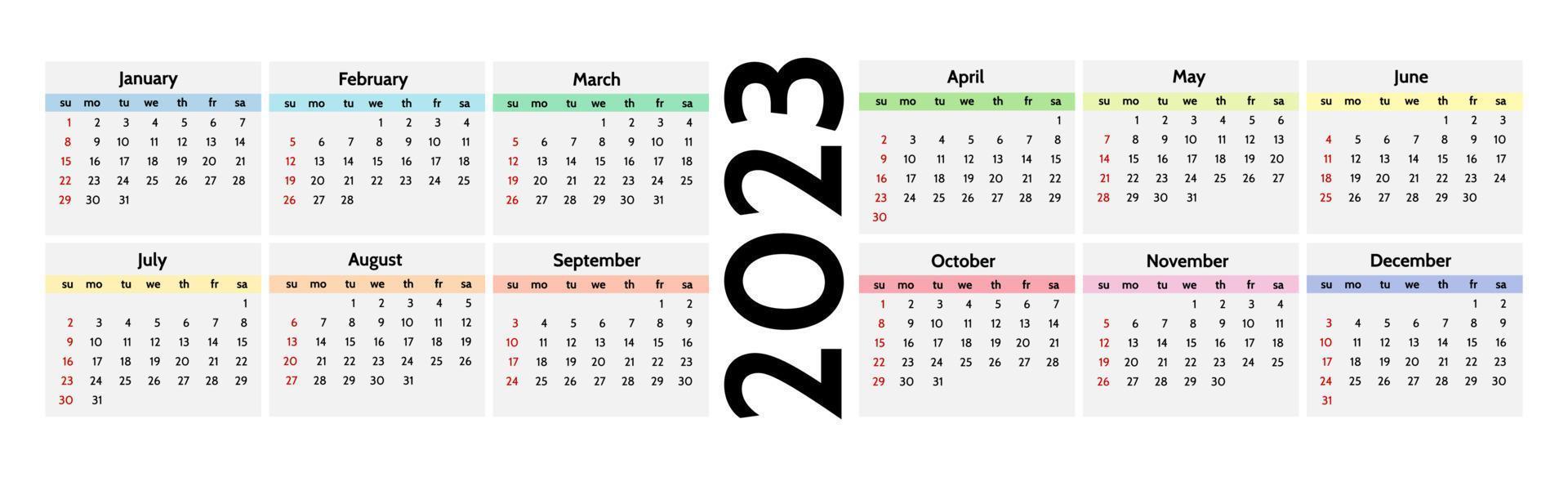 calendário para 2023 isolado em um fundo branco vetor