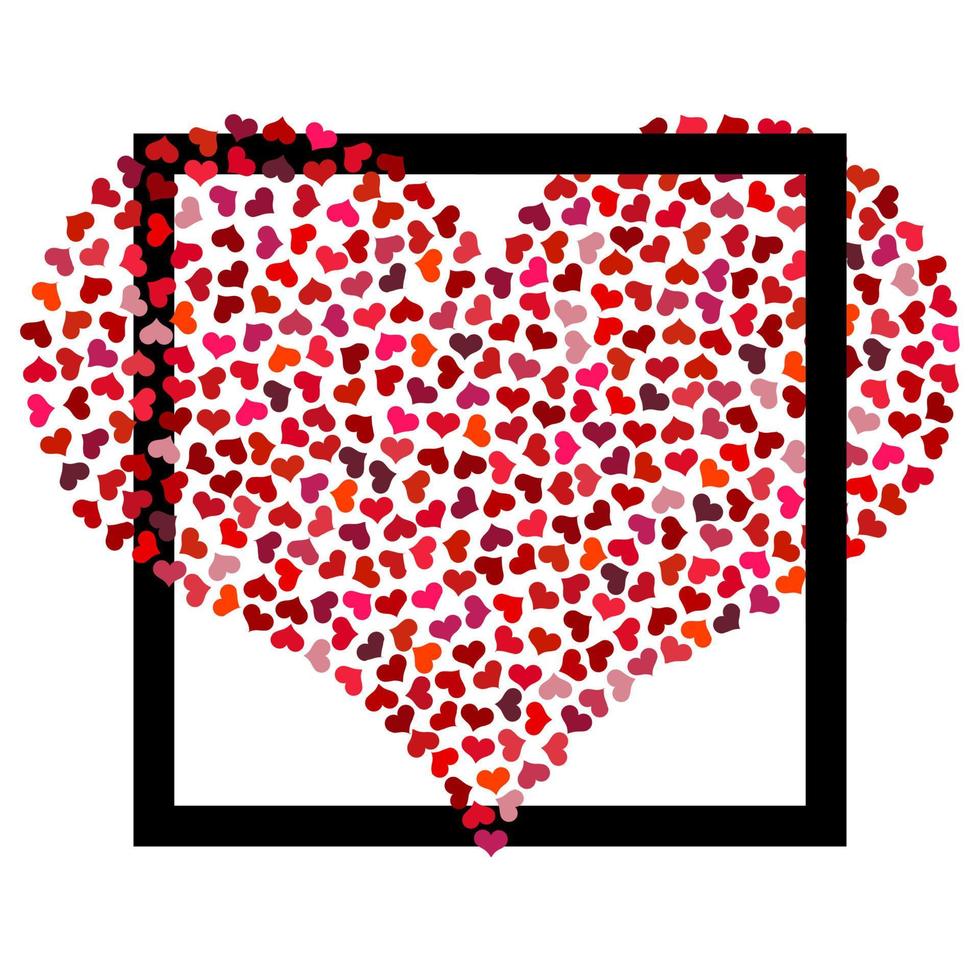 coração vermelho de pequenos corações no quadrado preto. fundo de dia dos namorados em um fundo branco. símbolo do elemento de amor para o modelo de casamento. vetor