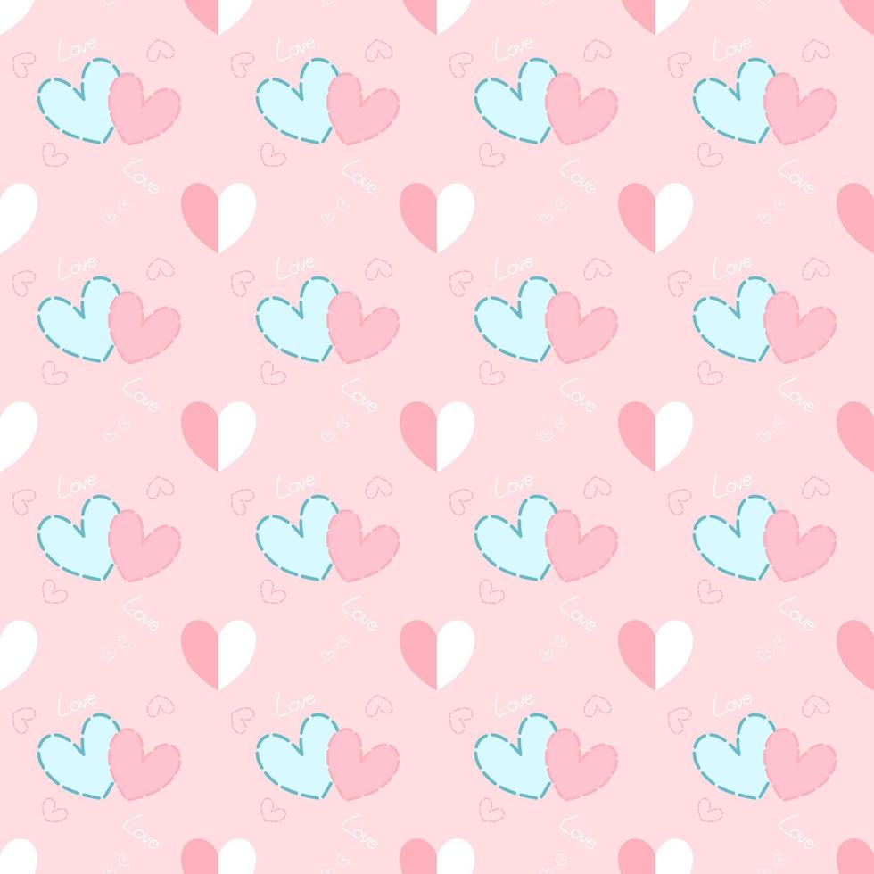 plano de fundo do dia dos namorados padrão perfeito de coração rosa e azul sobre fundo branco vetor