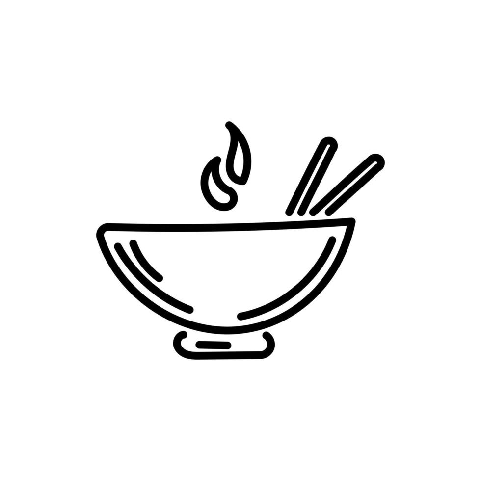 tigela de sopa quente com ícone de desenho de vetor de colher isolado no fundo. tigela desenhada à mão de sopa quente com ícone de colher. tigela de sopa quente com ícone de esboço de colher para infográfico, site ou aplicativo.