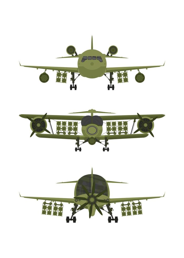 definir lutador, aeronave militar com mísseis a bordo. ilustração isolada no fundo branco. vetor