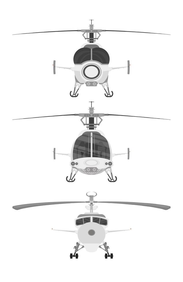 definir vista frontal de helicópteros isolada no fundo branco. vetor