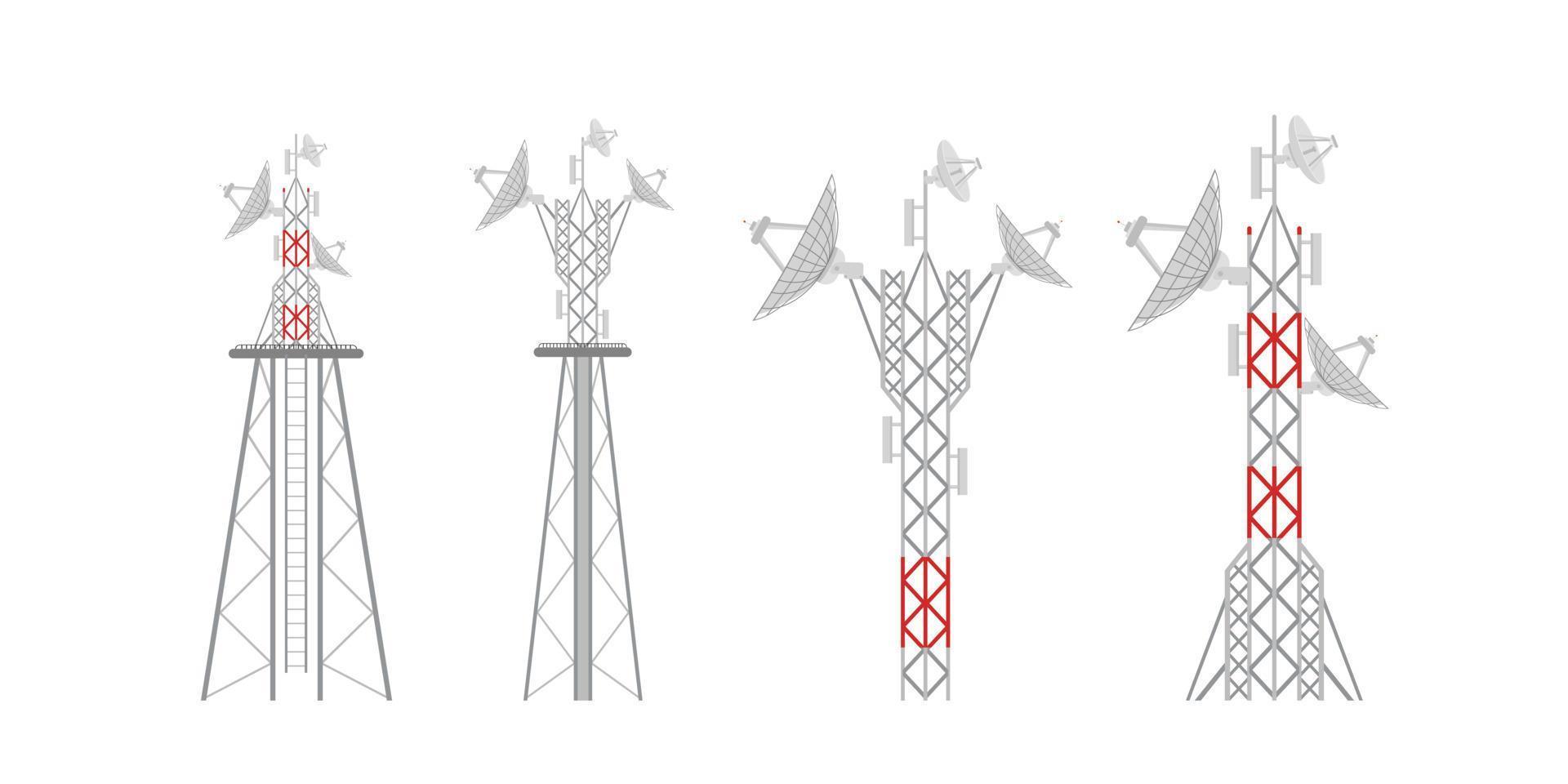 ilustração com conjunto de silhuetas de antena isoladas no fundo branco vetor