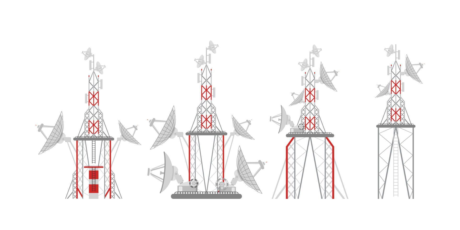 ilustração com conjunto de silhuetas de antena isoladas no fundo branco vetor