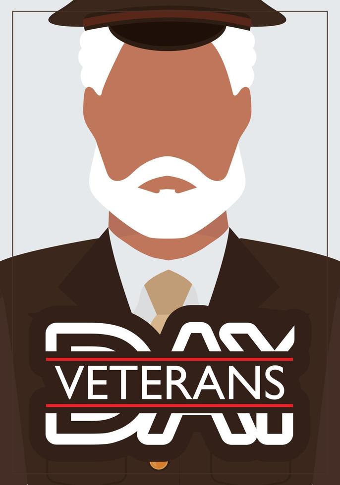cartão postal do dia dos veteranos. veterano em uniforme militar marrom. estilo cartoon vetor