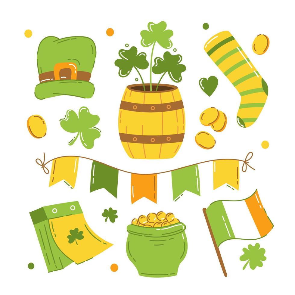 conjunto de elementos vetoriais de saint patrick para o estilo plano de ilustração vetorial de férias vetor