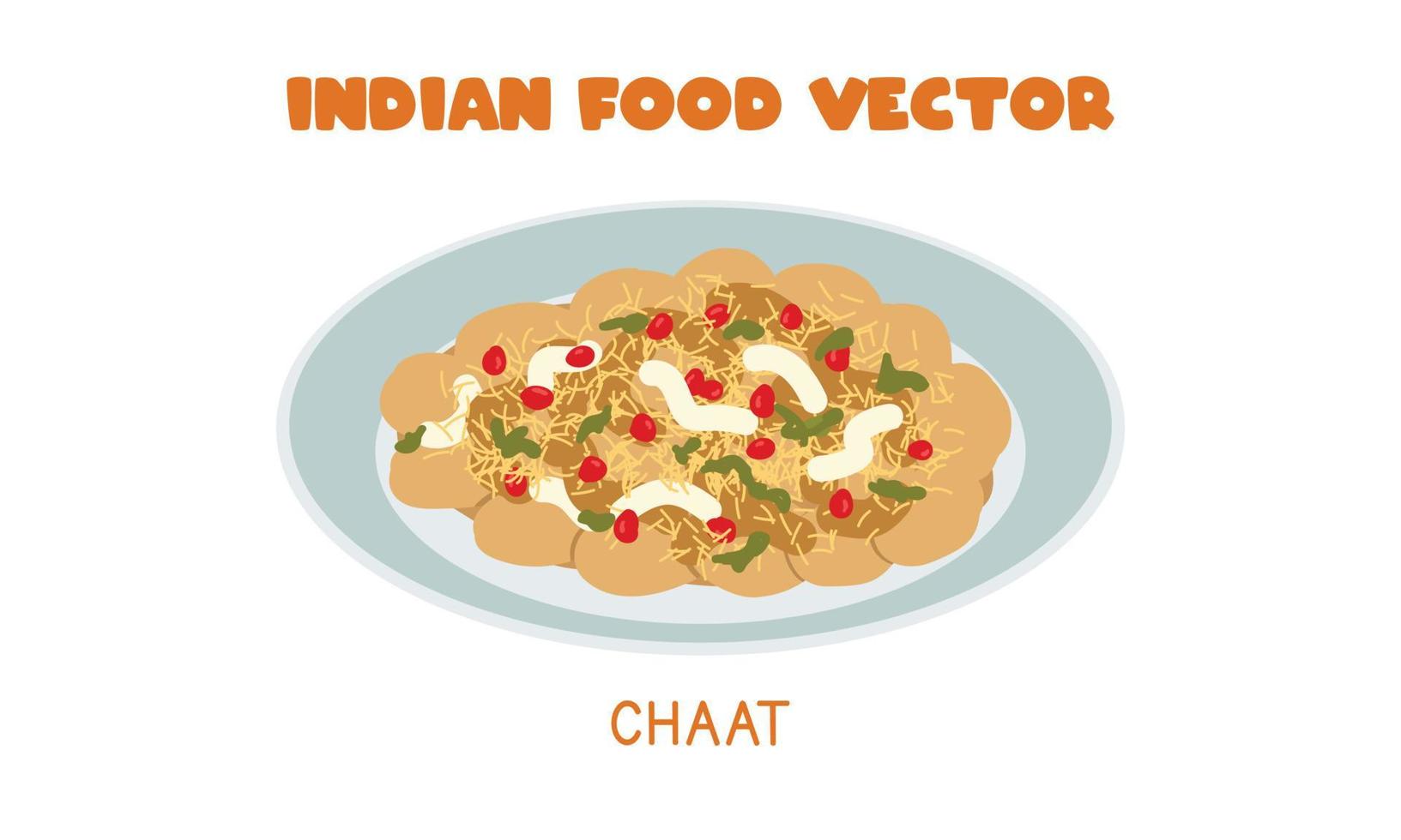 chaat indiano - famoso lanche indiano ilustração vetorial plana isolada no fundo branco. chaat clipart desenho animado. comida asiática. Cozinha indiana. comida indiana vetor