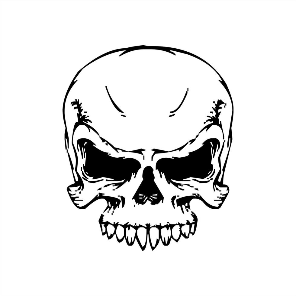 logotipo do crânio de esqueleto humano, silhueta de caveira isolada no fundo branco. vetor de caveira, horrível clipart de silhueta de cabeça de caveira humana