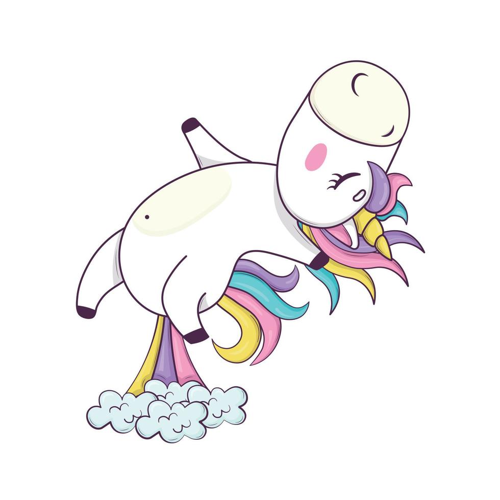 lindo unicórnio kawaii com crina de arco-íris e peidos de chifre estilo anime arco-íris vetor