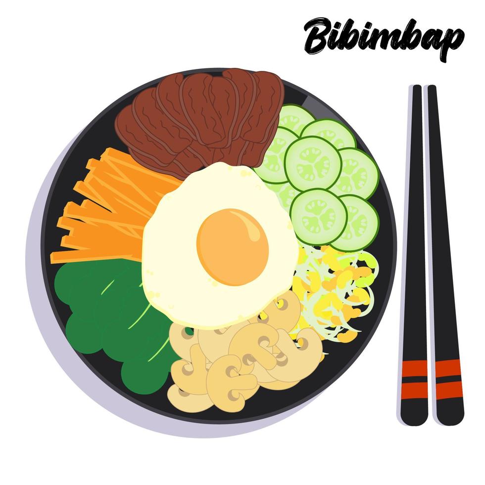 comida tradicional coreana deliciosa bibimbap fresca isolada no fundo branco vetor