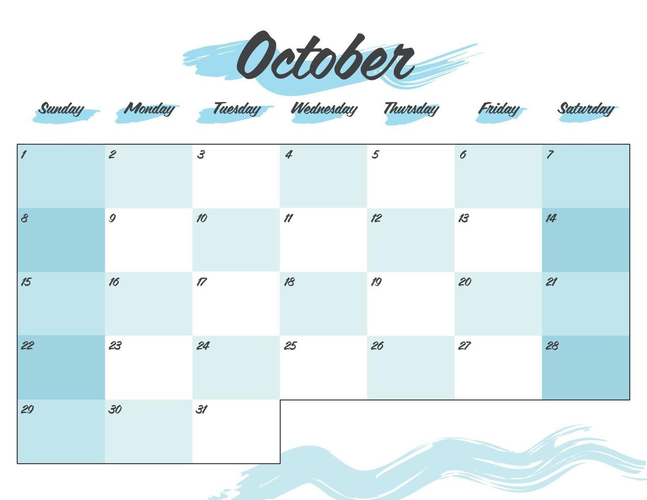 planejador de calendário mensal de letras coloridas de outubro de 2023 para impressão vetor