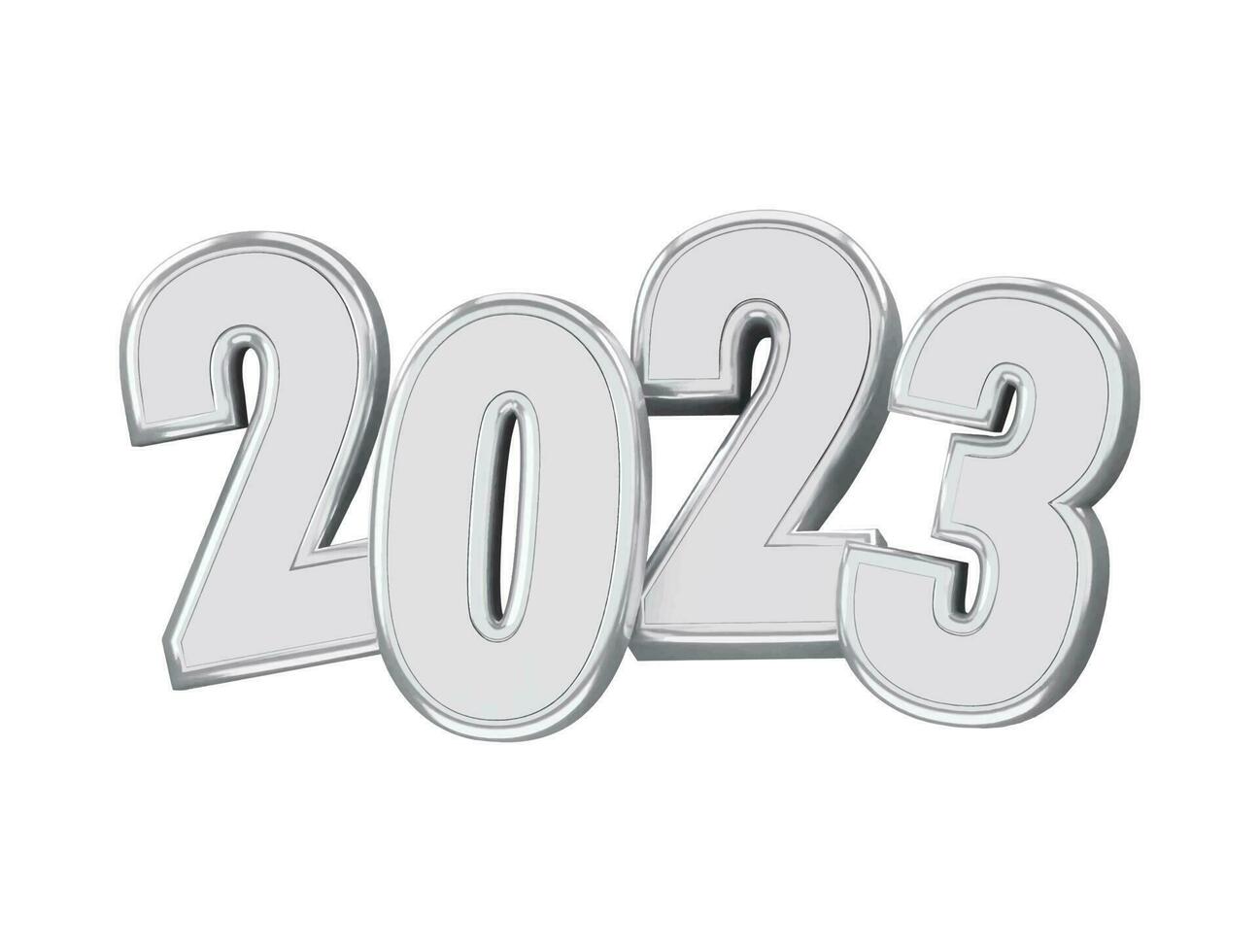 renderização 3d realista efeito de texto de ano novo de 2023 vetor