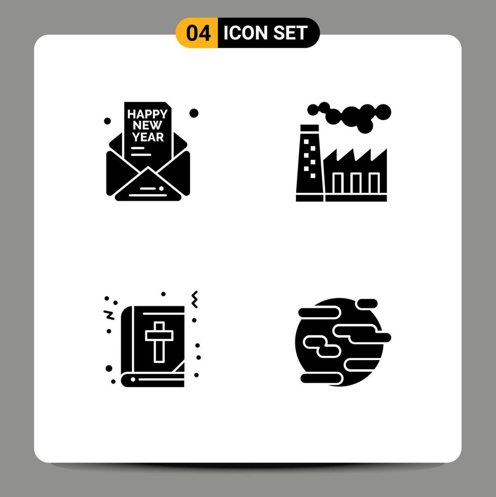 conjunto de 4 símbolos de ícones de interface do usuário modernos sinais para convite bíblia ano novo poluição elementos de design de vetores editáveis de natal