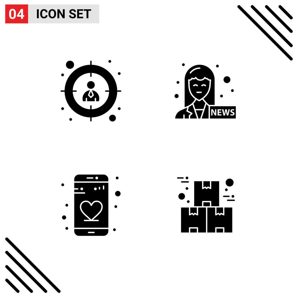 conjunto moderno de pictograma de 4 glifos sólidos de elementos de design de vetores editáveis da indústria de aplicativos de âncora feminina de caixa de funcionário