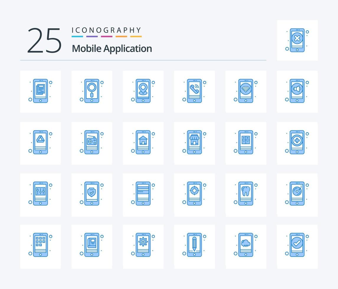 aplicativo móvel pacote de ícones de 25 cores azuis, incluindo celular. telefone. aplicativo. Móvel. aplicativo vetor