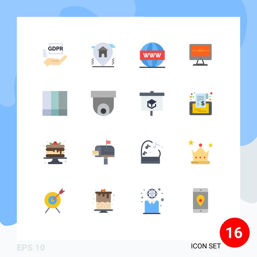 grupo de símbolos de ícone universal de 16 cores planas modernas de anúncio de mecanismo de televisão lcd pacote editável na web de elementos de design de vetores criativos