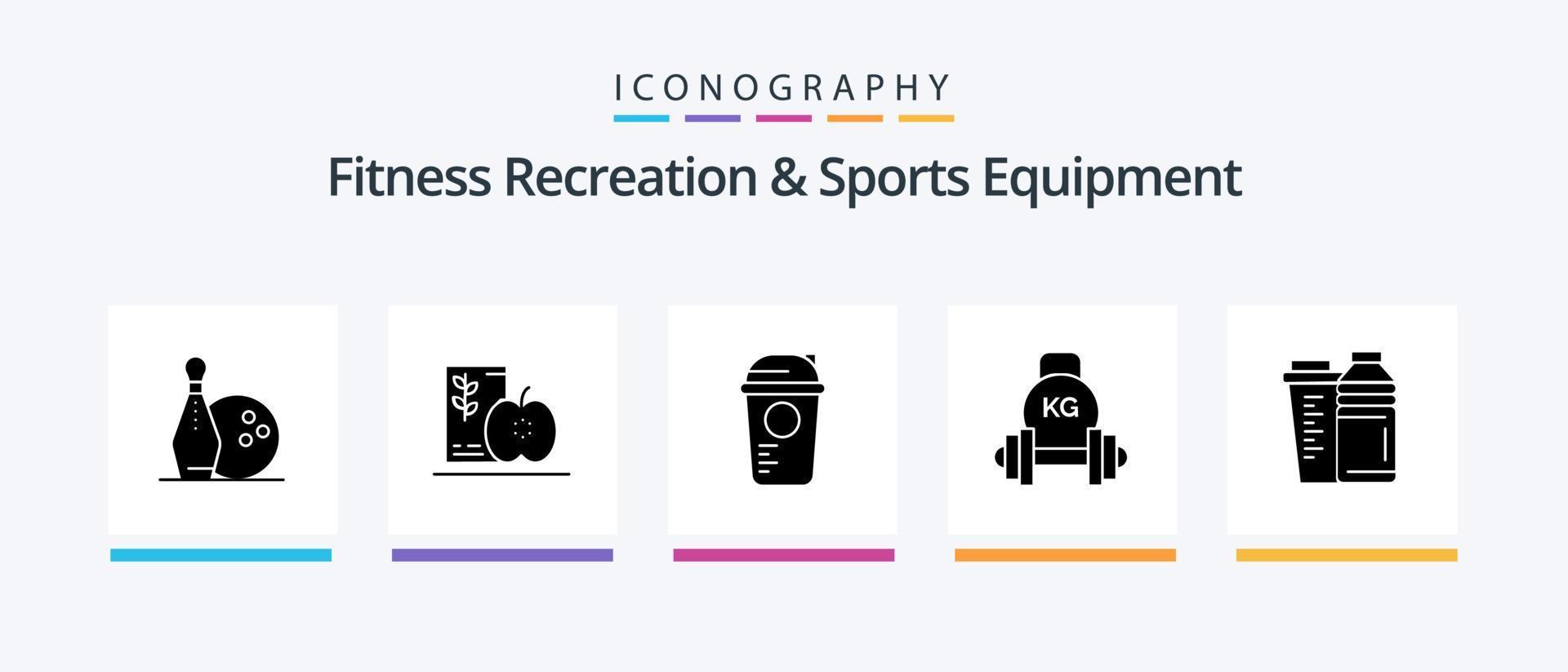 recreação de fitness e pacote de ícones de equipamentos esportivos glifo 5 incluindo kettlebell. haltere. saudável. barra. Esportes. design de ícones criativos vetor