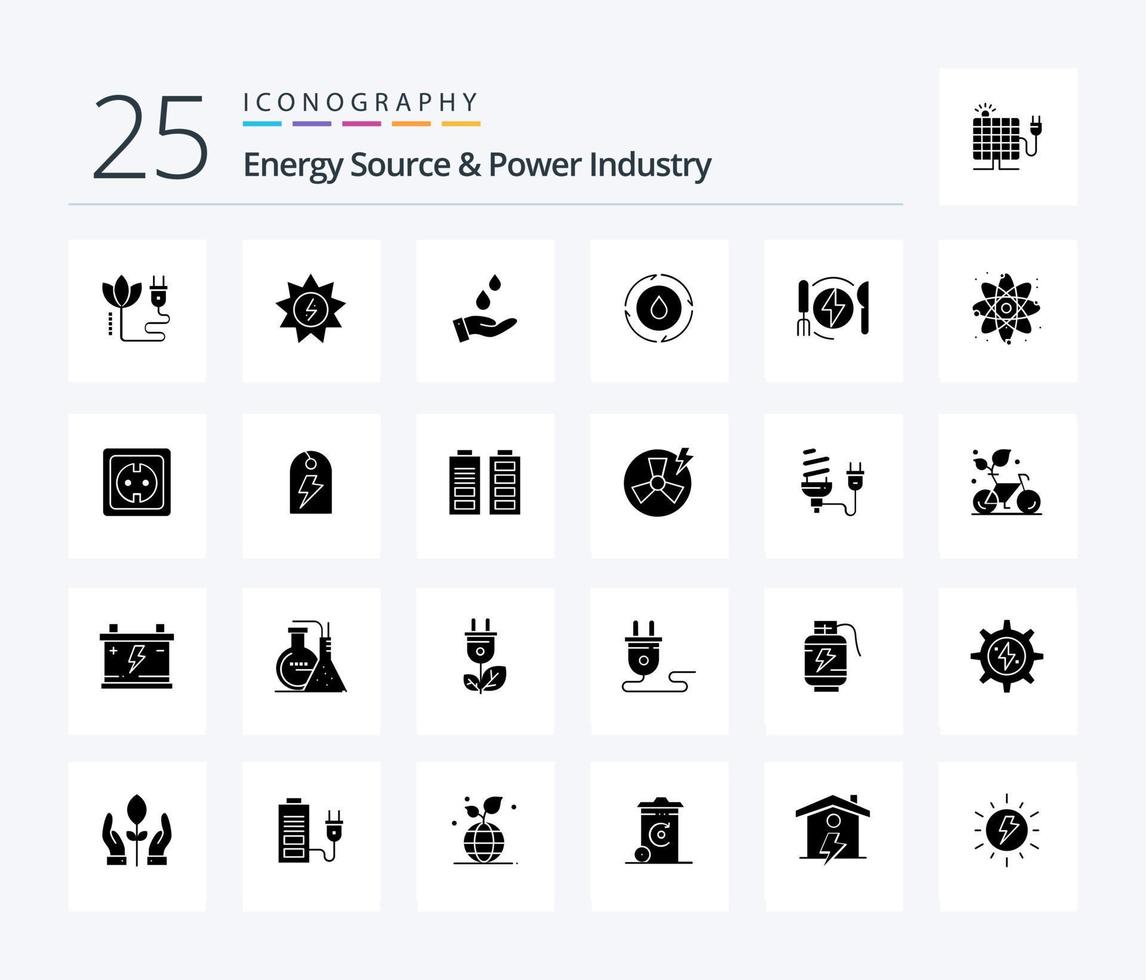 fonte de energia e indústria de energia 25 pacote de ícones de glifos sólidos, incluindo energia. natureza. purificado. potência. energia vetor