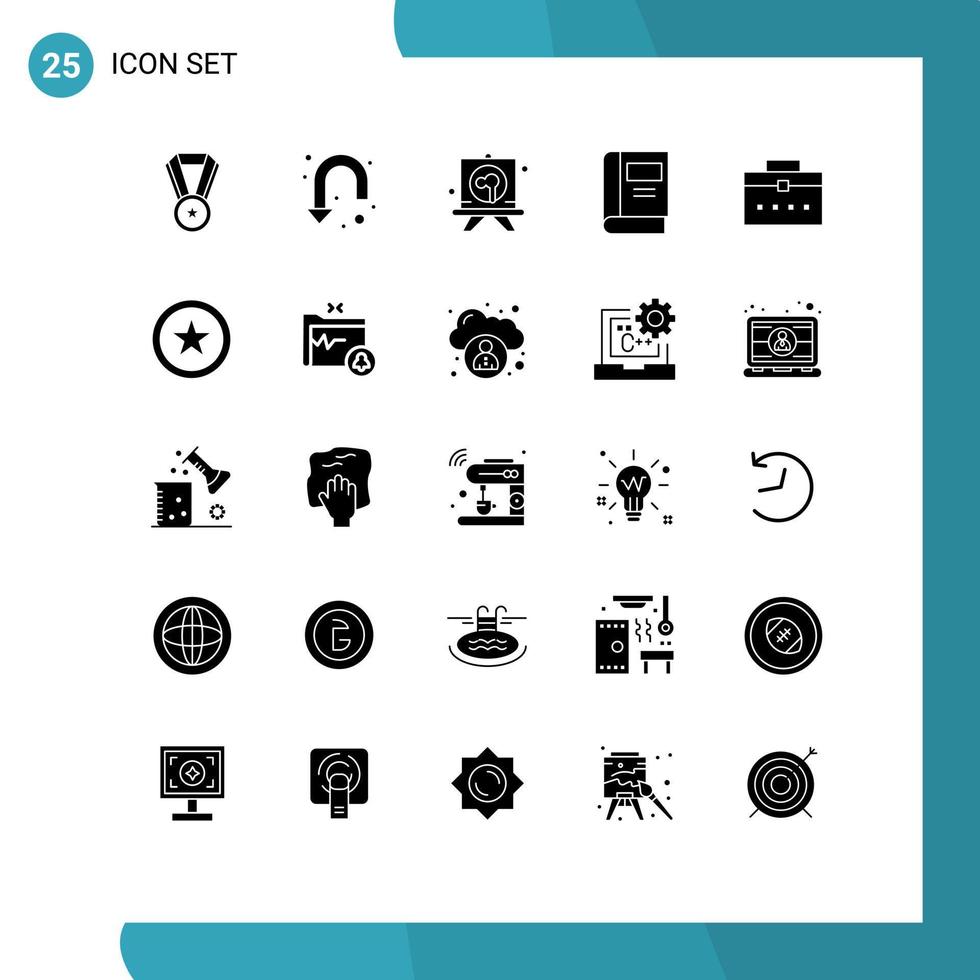 25 interface do usuário pacote de glifos sólidos de sinais e símbolos modernos de bolsa de usuário ofegante ler elementos de design de vetores editáveis de educação