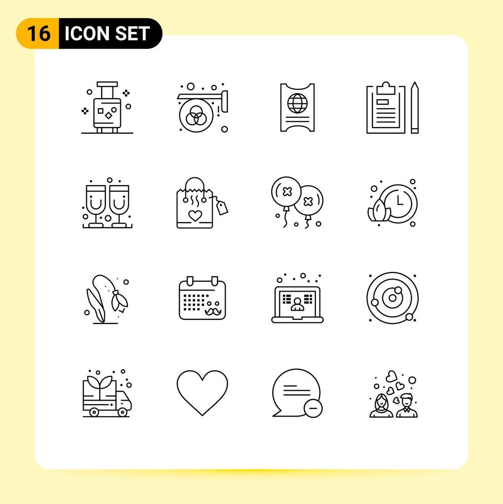 16 contornos de vetores temáticos e símbolos editáveis de elementos de design de vetores editáveis da paleta de documentos do bloco de notas