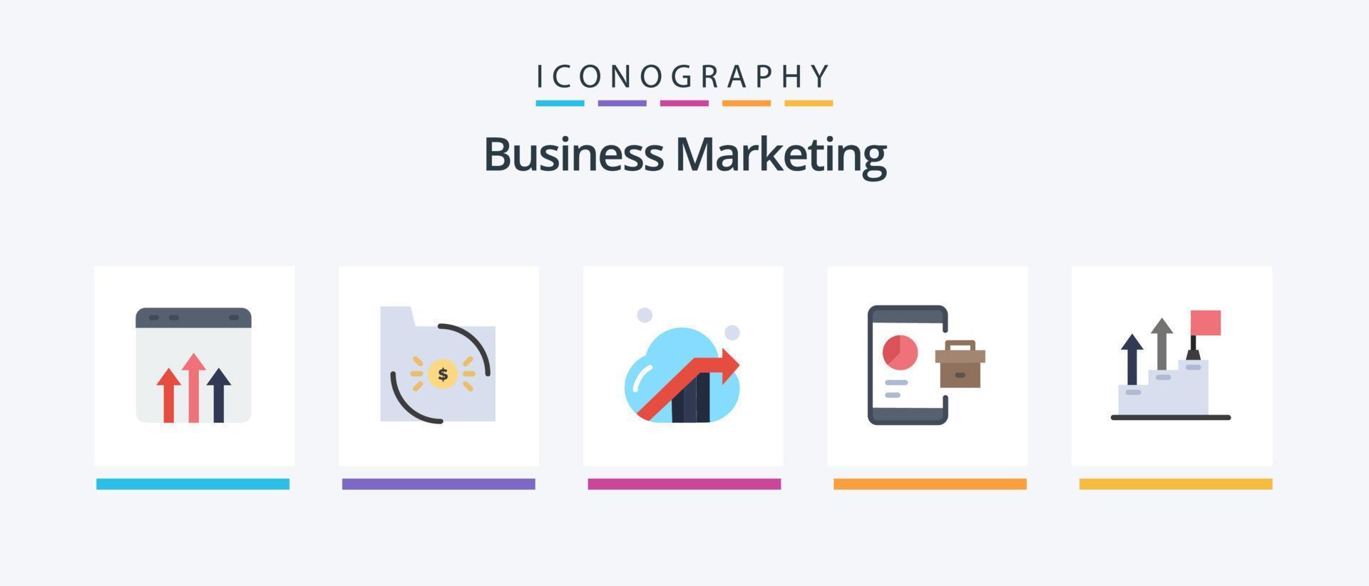 pacote de ícones plana 5 de marketing de negócios, incluindo relatório. o negócio. documento. marketing. design de ícones criativos vetor