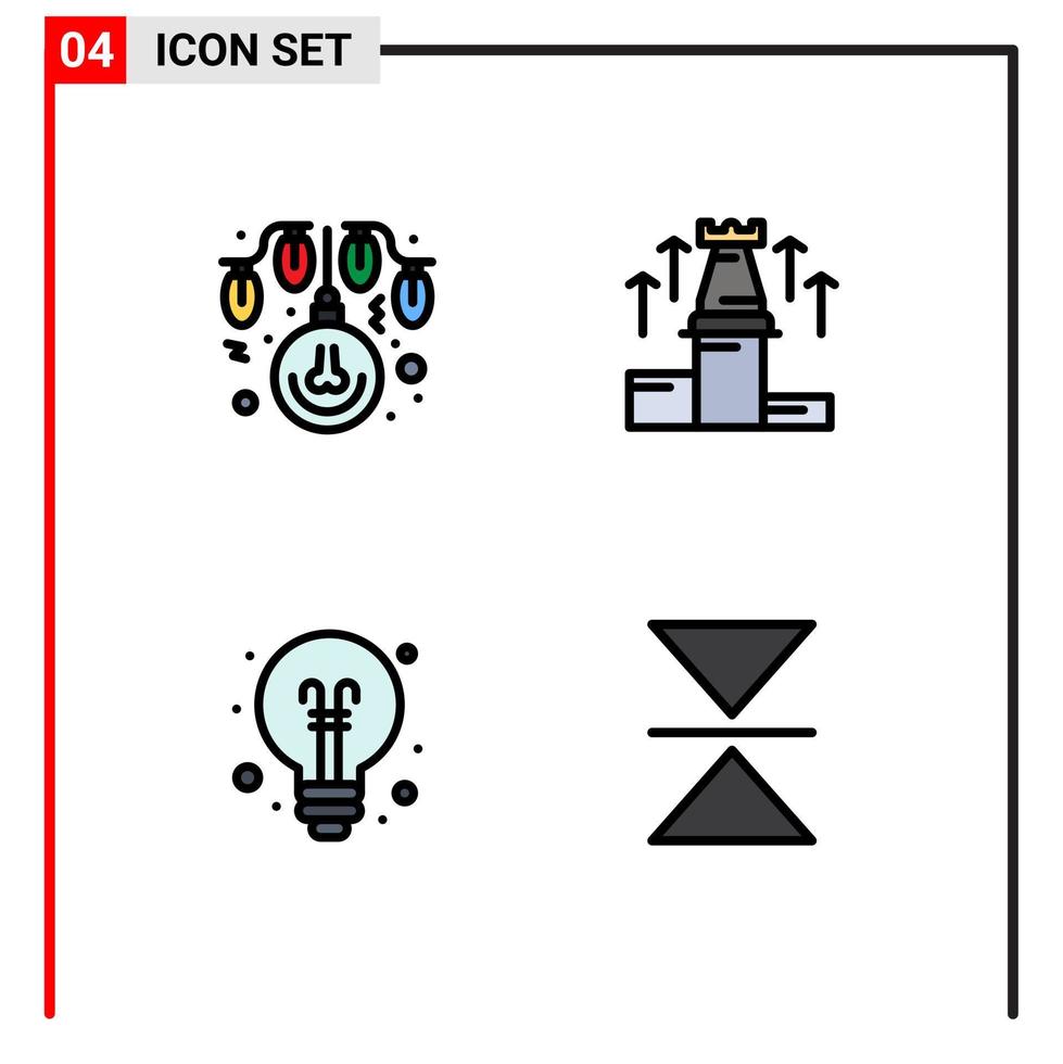 conjunto moderno de pictograma de 4 cores planas de linha preenchida de luzes de lâmpada de forte educação elementos de design de vetores editáveis