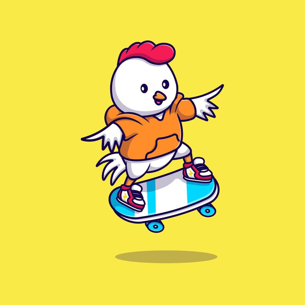 frango legal jogando ilustração de ícones do vetor de desenhos animados de skate. conceito de desenho animado plano. adequado para qualquer projeto criativo.