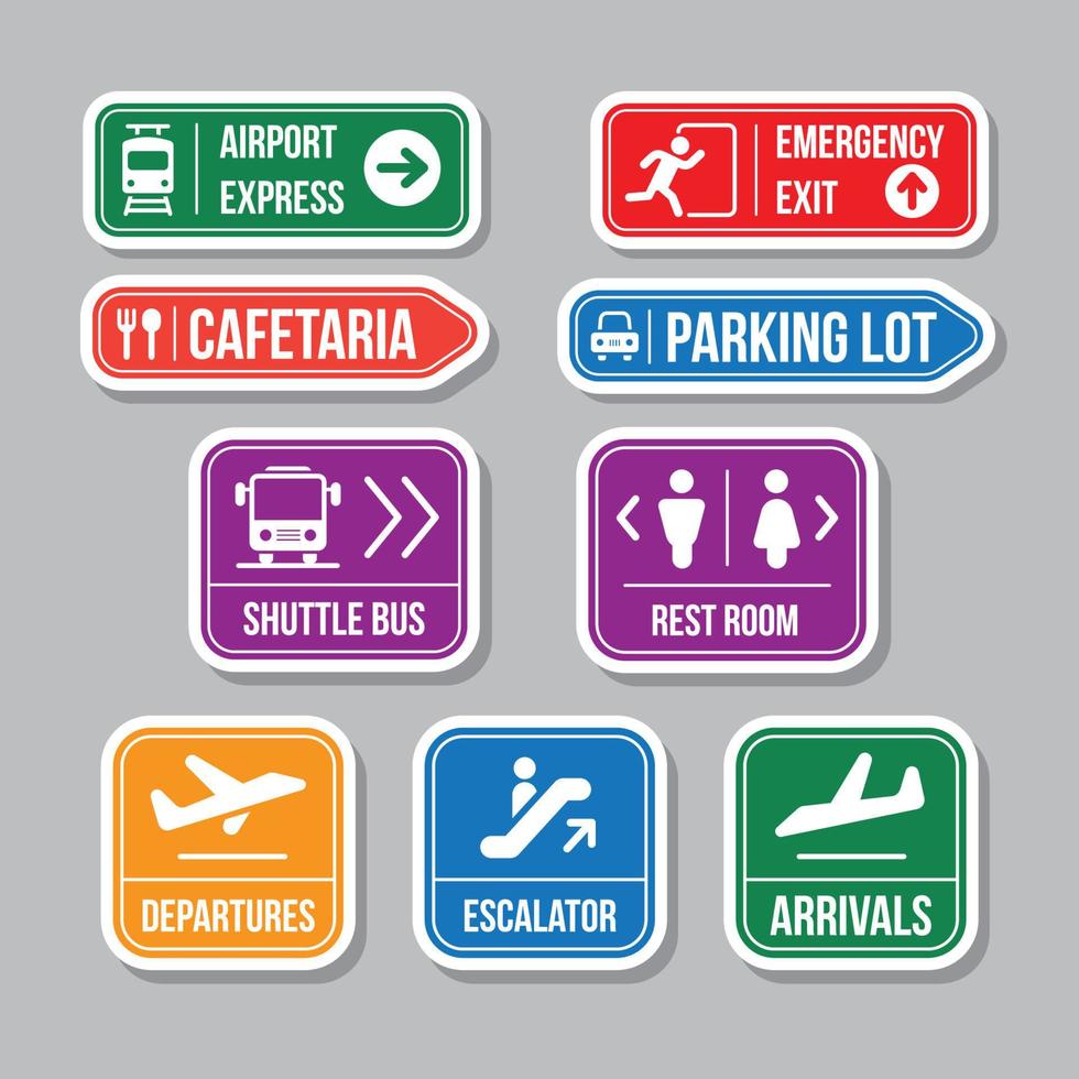 coleção de adesivos de sinalização de aeroporto vetor