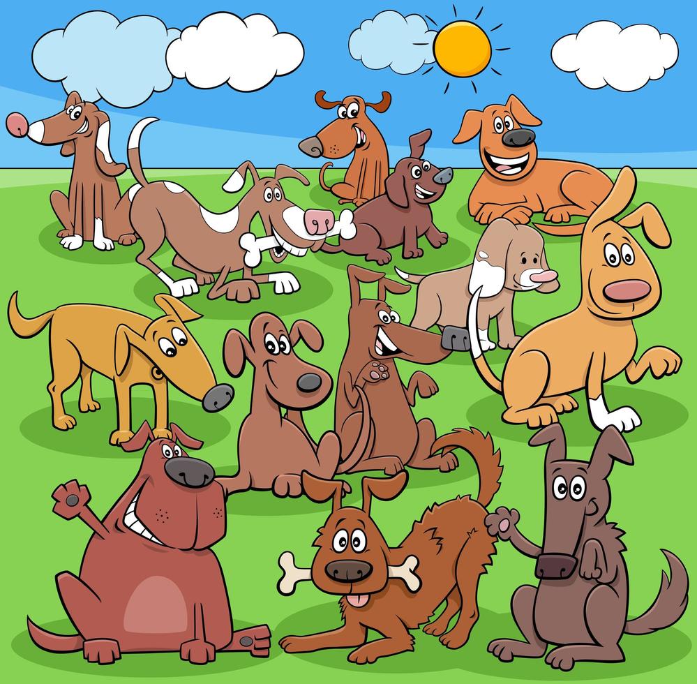 grupo de personagens de cães e cachorros de desenho animado vetor