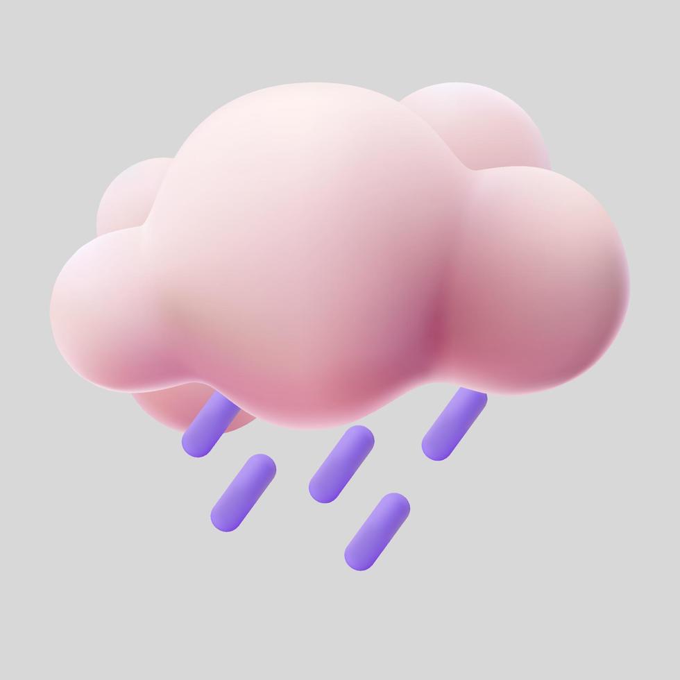chuva de água em 3d linda nuvem rosa estilo de renderização meshfill vetor