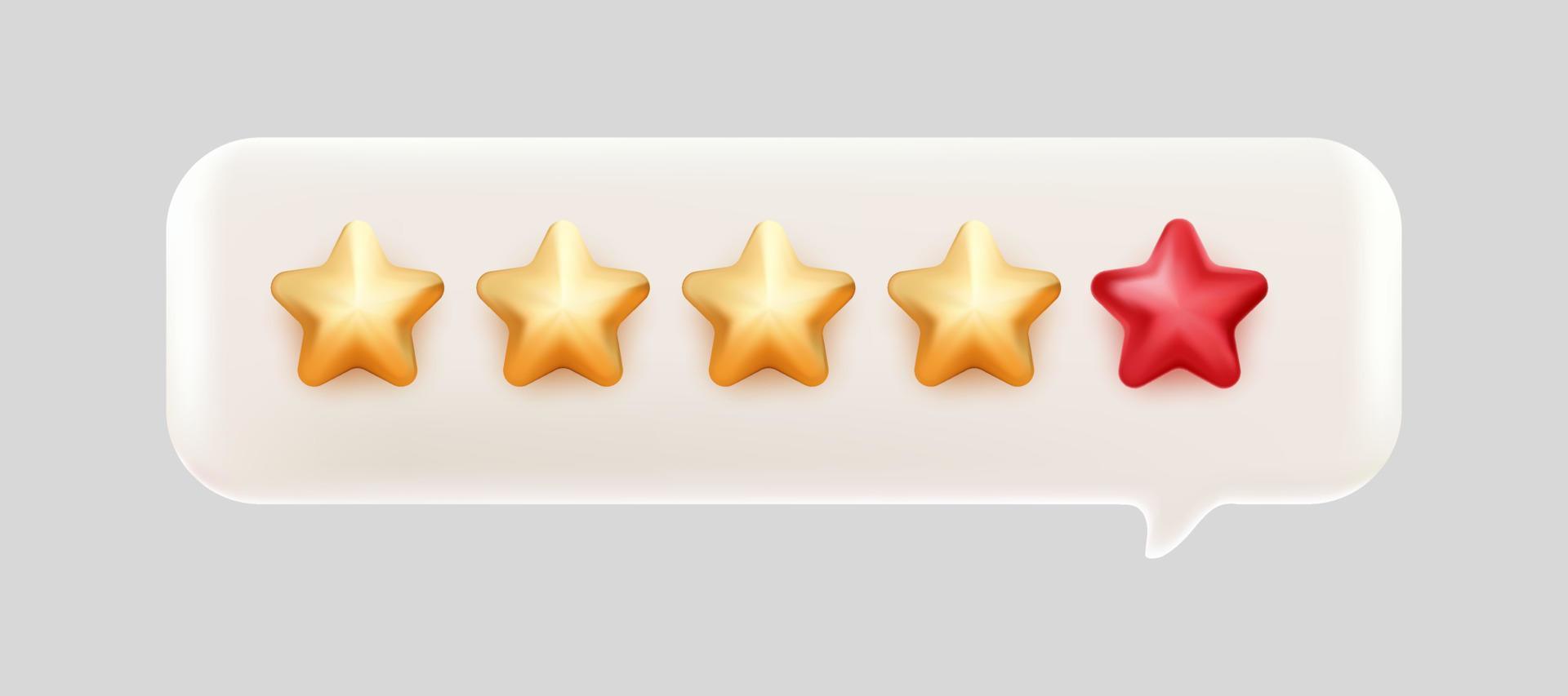 quatro das cinco estrelas vermelhas douradas classificação bolha bate-papo vetor de malha 3d