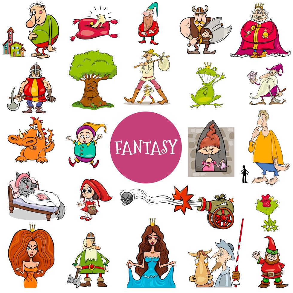 grande conjunto de personagens de fantasia e contos de fadas vetor