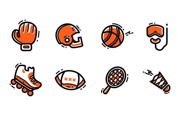 Conjunto de ícones de equipamento esportivo vetor