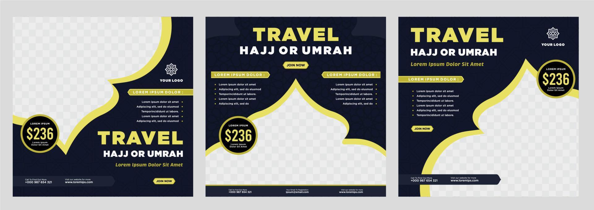 modelo de postagem de mídia social de promoção hajj e umrah vetor