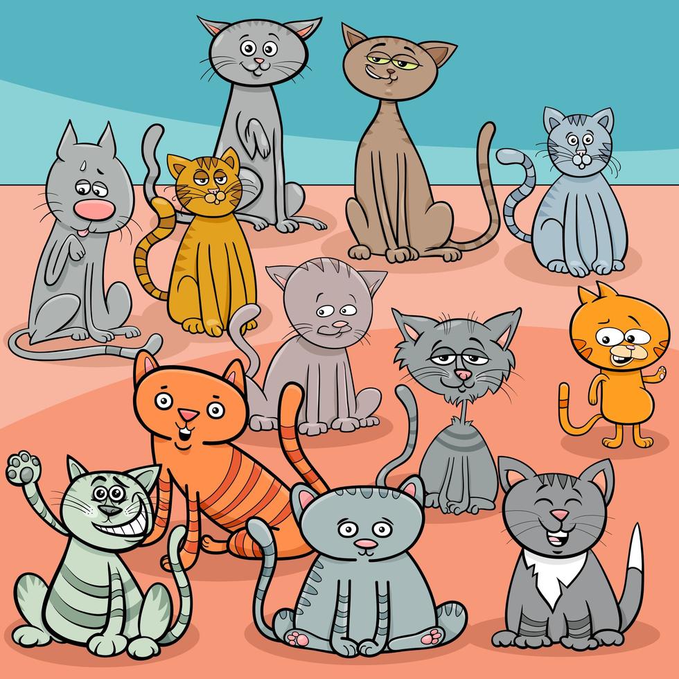 desenho animado do grupo de gatos engraçados vetor