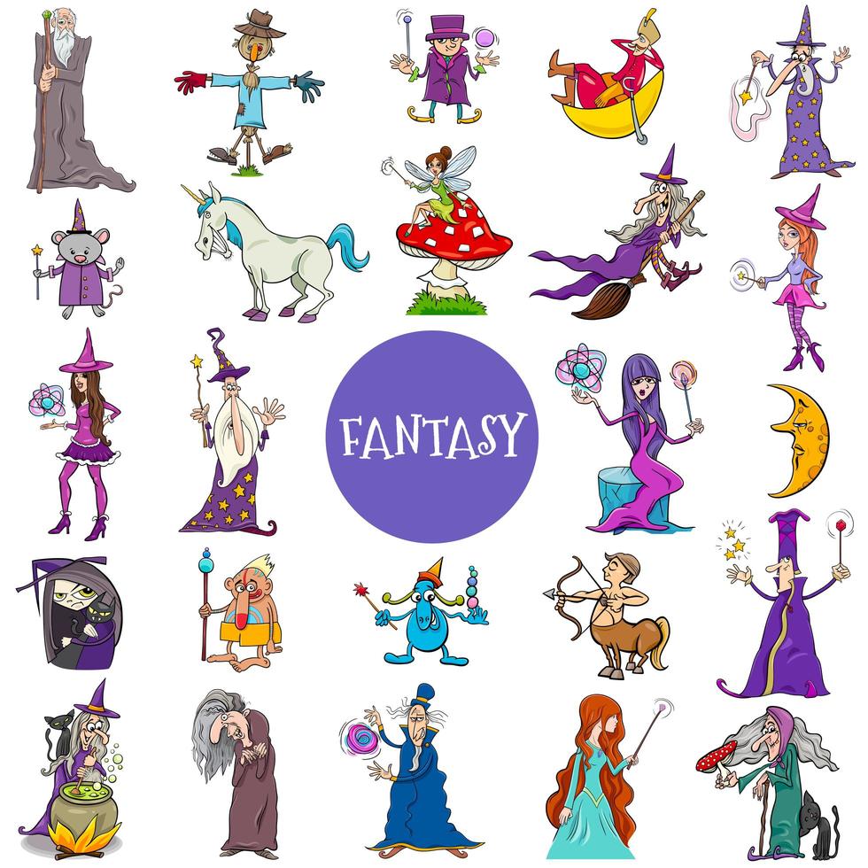 grande conjunto de personagens de fantasia em quadrinhos vetor