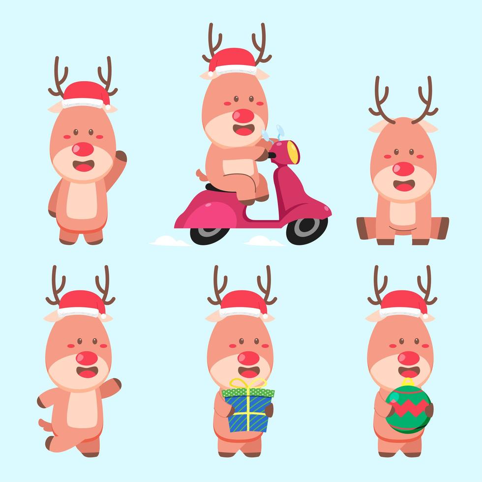 conjunto de personagens de atividades natalinas de renas vetor