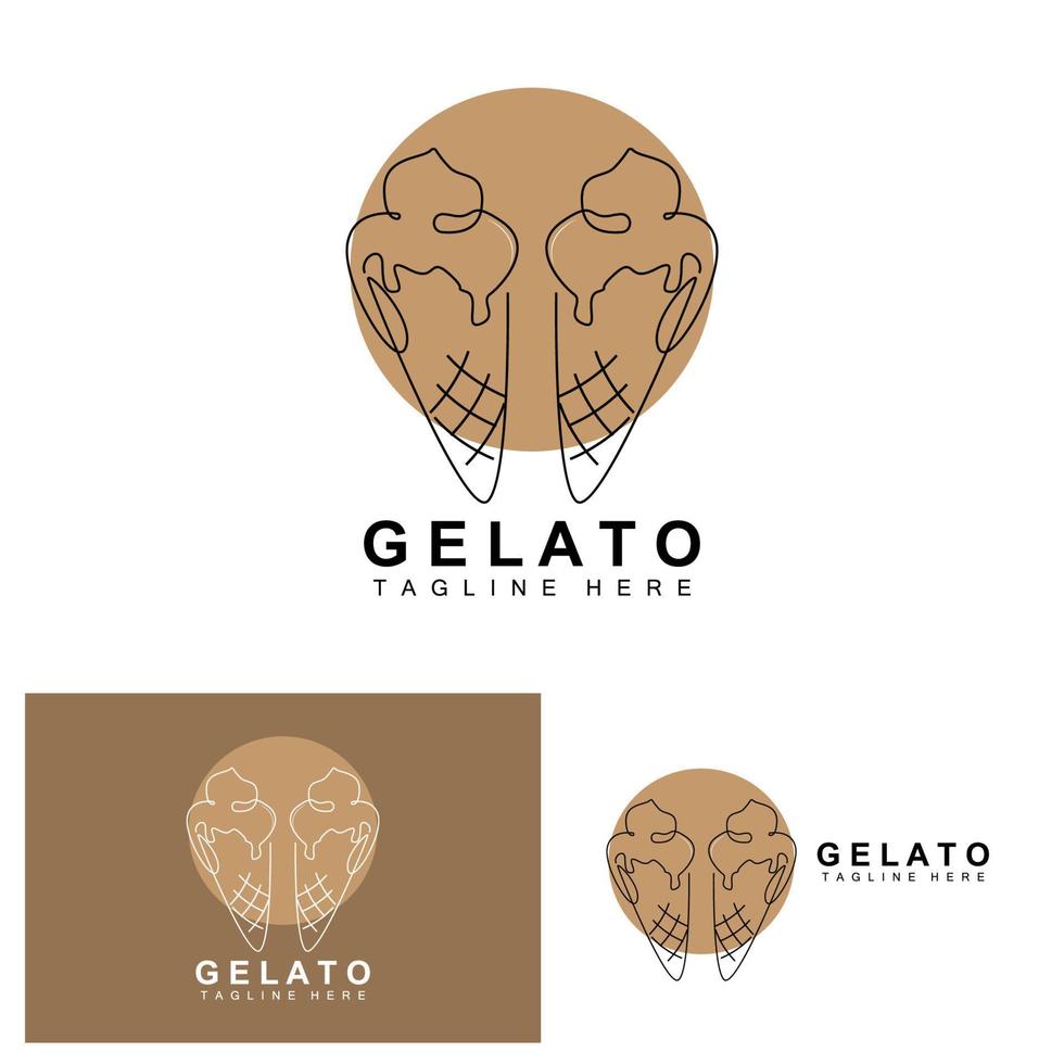 design de logotipo de sorvete gelato, comida doce e fria, produtos da empresa de marca vetorial vetor