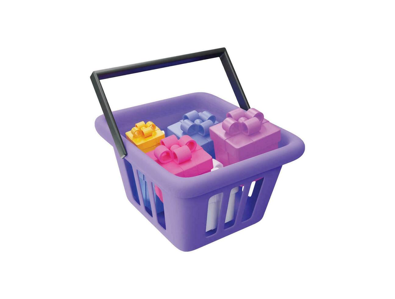 cesta de compras e caixa de presente com estilo minimalista de desenho animado de ícone vetorial 3d vetor