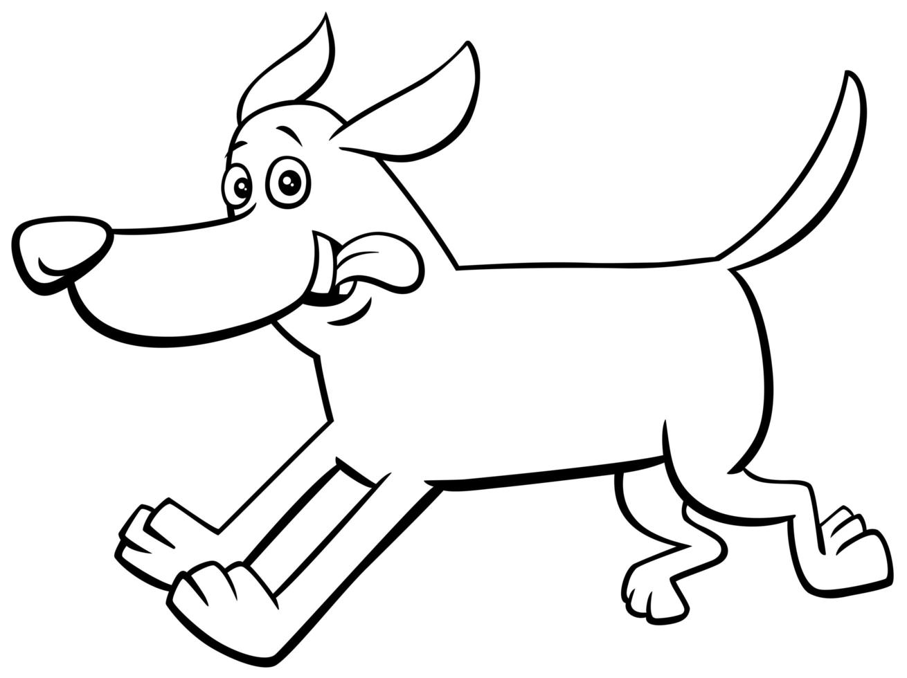 página de livro para colorir personagem de cachorro feliz correndo vetor