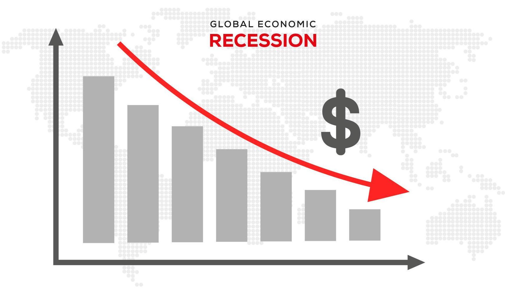 fundo de recessão global. ilustração de recessão econômica com símbolo de seta vermelha caindo vetor