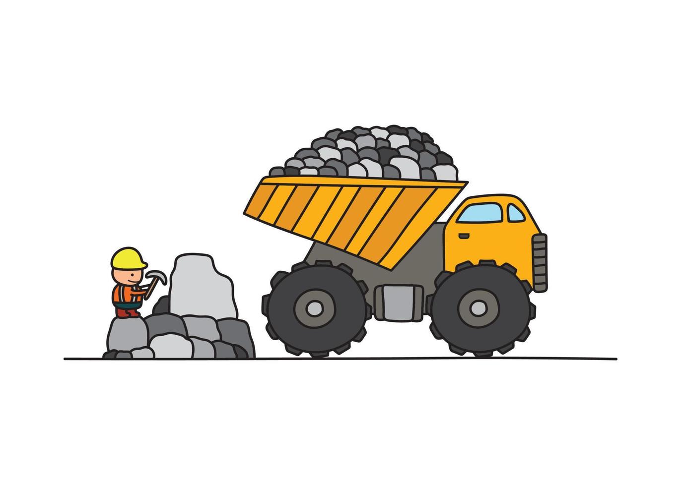 ilustração vetorial de crianças coloridas desenhadas à mão construção caminhão basculante construtor de mineração vetor