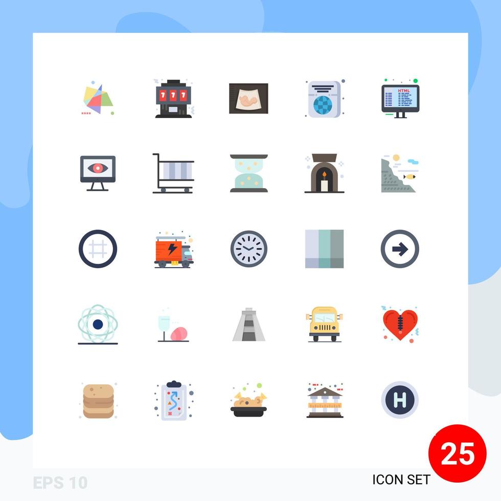 grupo de símbolos de ícones universais de 25 cores planas modernas de elementos de design de vetores editáveis de joystick de passaporte de viagem
