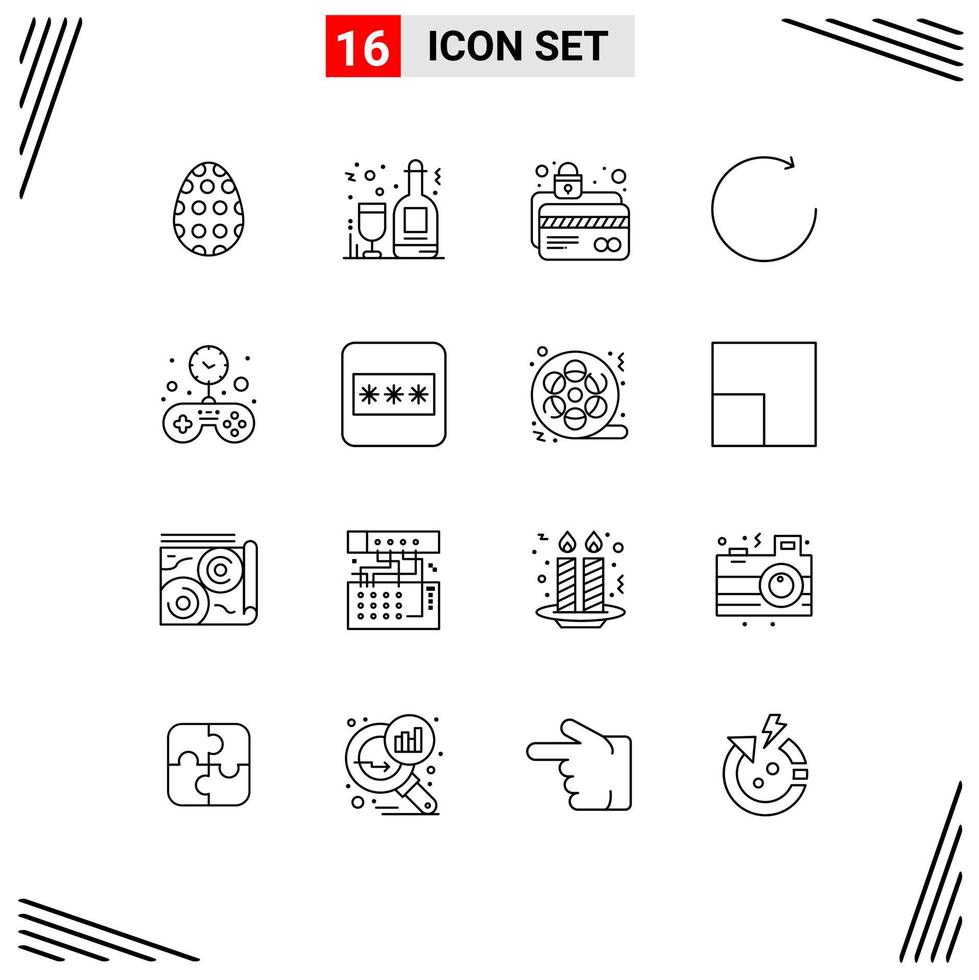 conjunto de 16 sinais de símbolos de ícones de interface do usuário modernos para jogo girar cartão atm proteção no sentido horário elementos de design de vetores editáveis