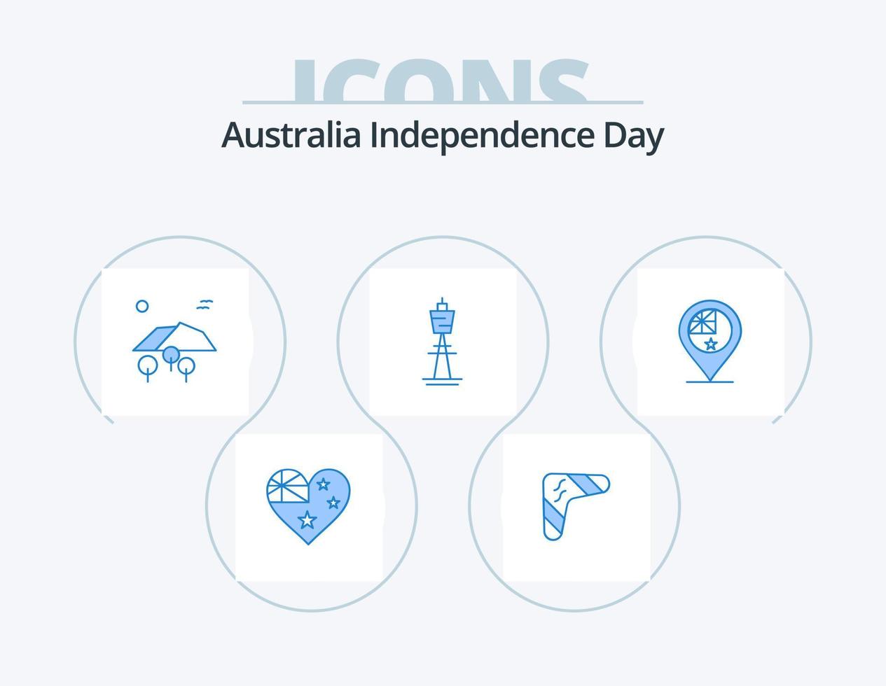 pacote de ícones azuis do dia da independência da austrália 5 design de ícones. sydney. australiano. viajar por. Austrália. árvore vetor